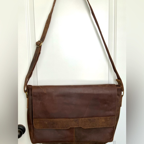 Distressed Leather Messenger Bag - Picture 1 of 4